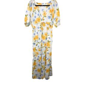 Billa Bong Lost In Love Floral Maxi Dress Puff Sleeves Yellow & Blue Size M